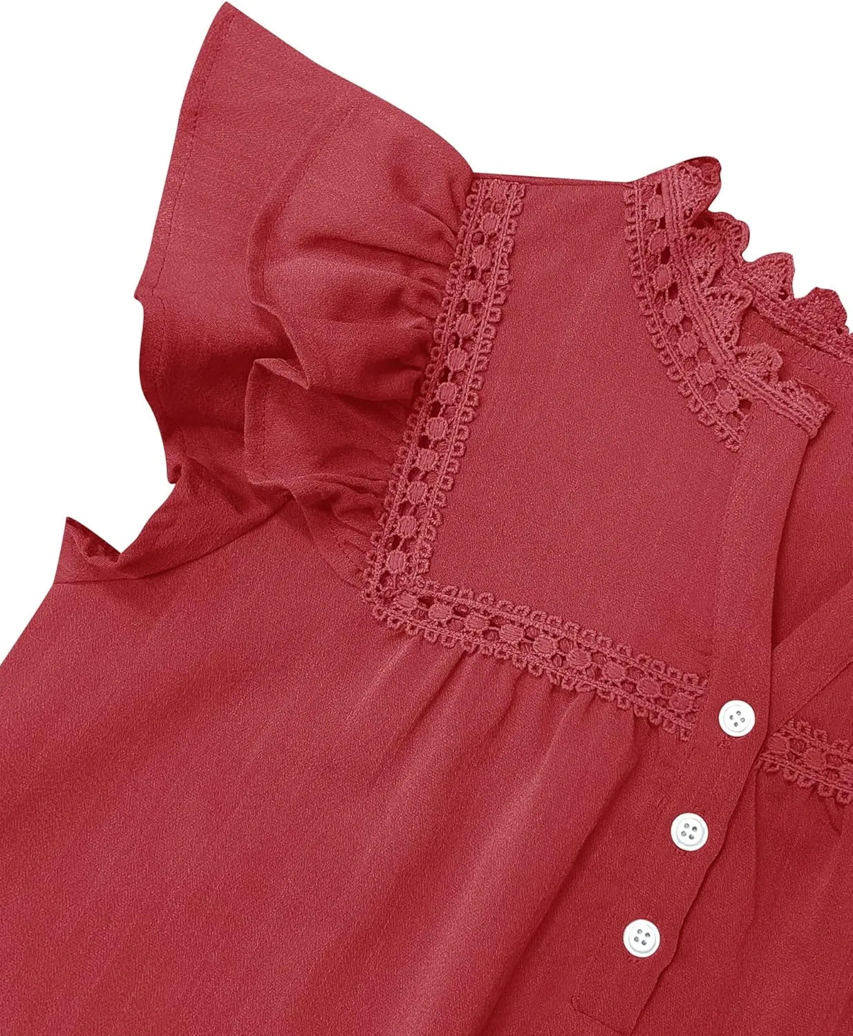 PRETTODAY Women's V Neck Lace Crochet Shirts Button Down Short Sleeve Casual Blouse Tops