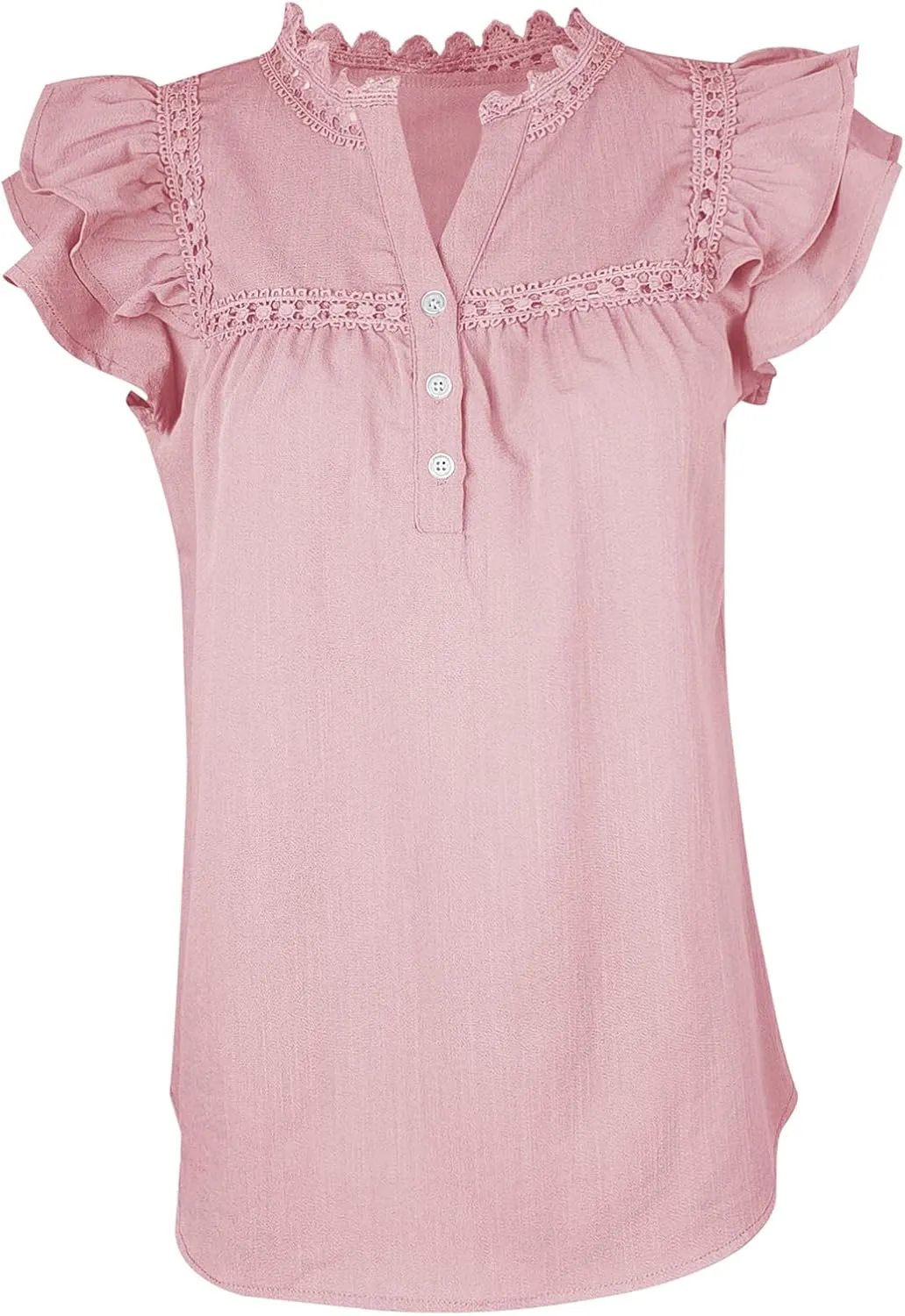 PRETTODAY Women's V Neck Lace Crochet Shirts Button Down Short Sleeve Casual Blouse Tops