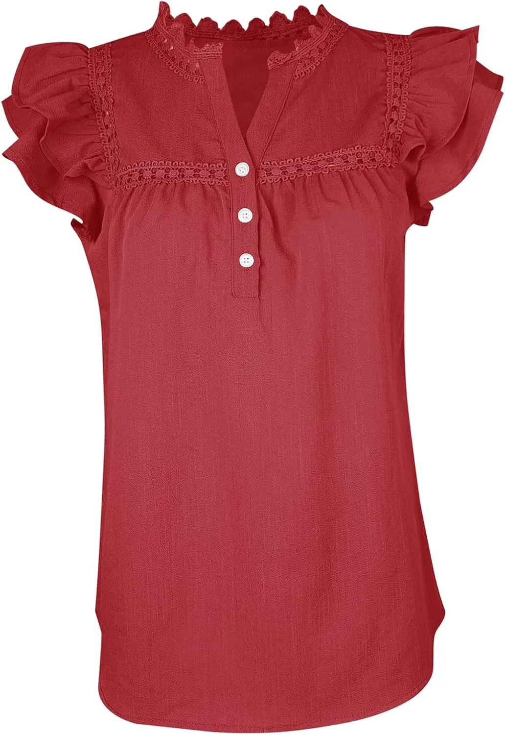 PRETTODAY Women's V Neck Lace Crochet Shirts Button Down Short Sleeve Casual Blouse Tops