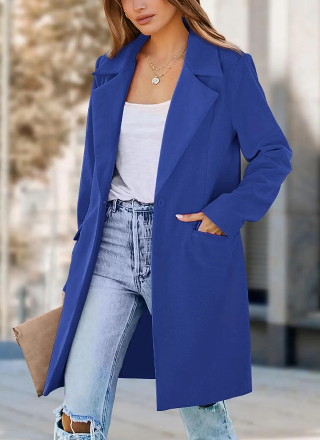 PRETTYGARDEN Women's 2025 Spring Fall Long Blazer Jackets Long Sleeve Lapel Pockets Loose Fit Work Casual Blazers Outerwear