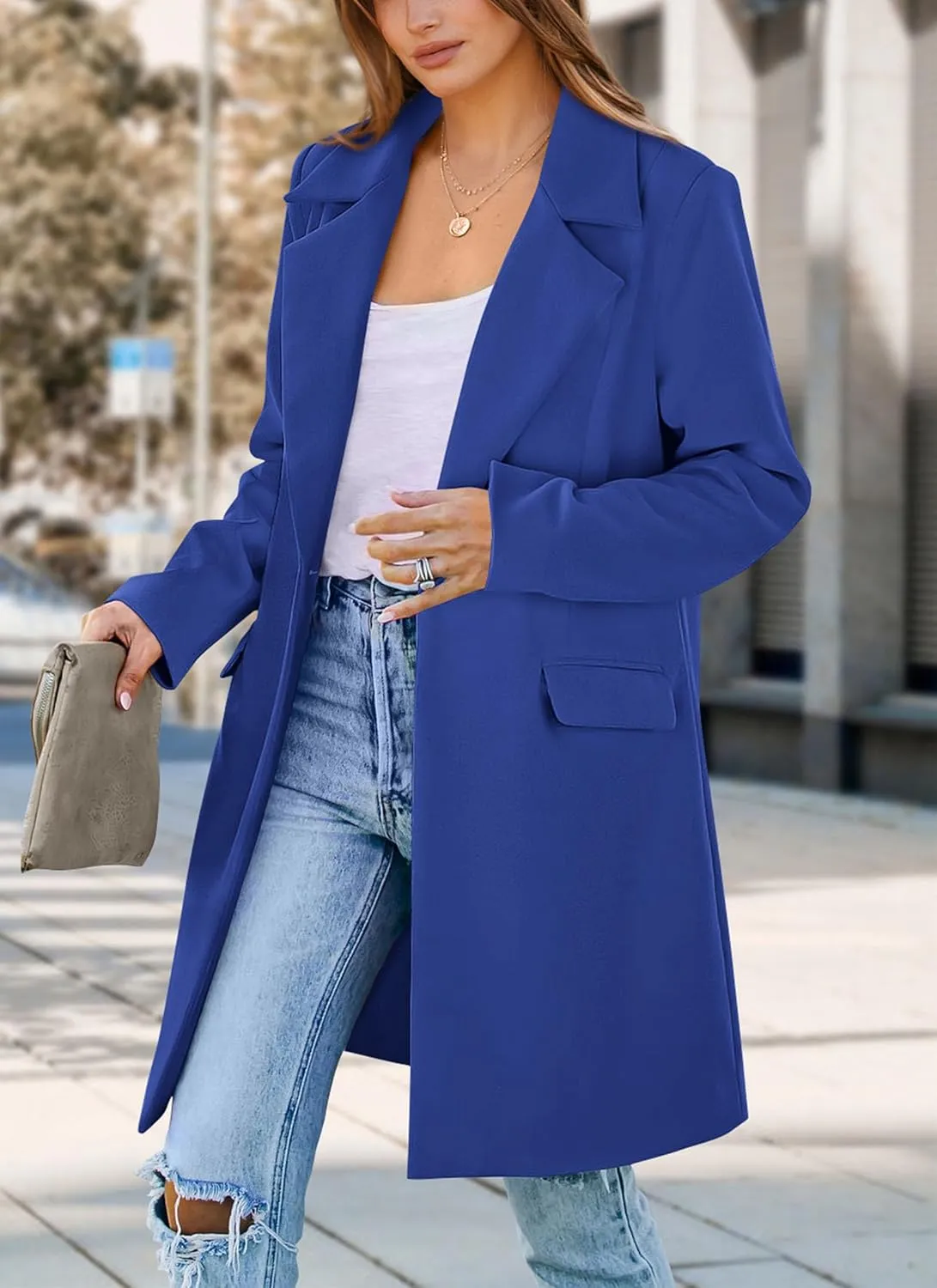 PRETTYGARDEN Women's 2025 Spring Fall Long Blazer Jackets Long Sleeve Lapel Pockets Loose Fit Work Casual Blazers Outerwear