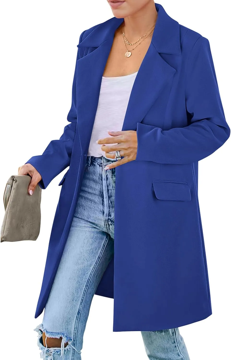 PRETTYGARDEN Women's 2025 Spring Fall Long Blazer Jackets Long Sleeve Lapel Pockets Loose Fit Work Casual Blazers Outerwear