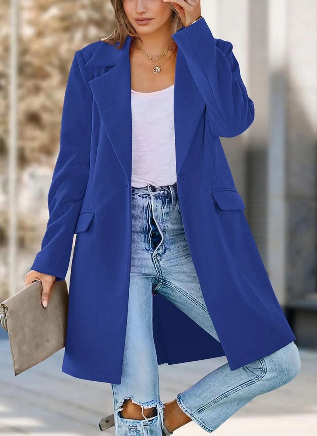 PRETTYGARDEN Women's 2025 Spring Fall Long Blazer Jackets Long Sleeve Lapel Pockets Loose Fit Work Casual Blazers Outerwear