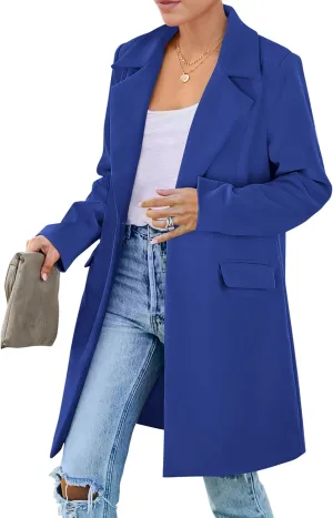 PRETTYGARDEN Women's 2025 Spring Fall Long Blazer Jackets Long Sleeve Lapel Pockets Loose Fit Work Casual Blazers Outerwear