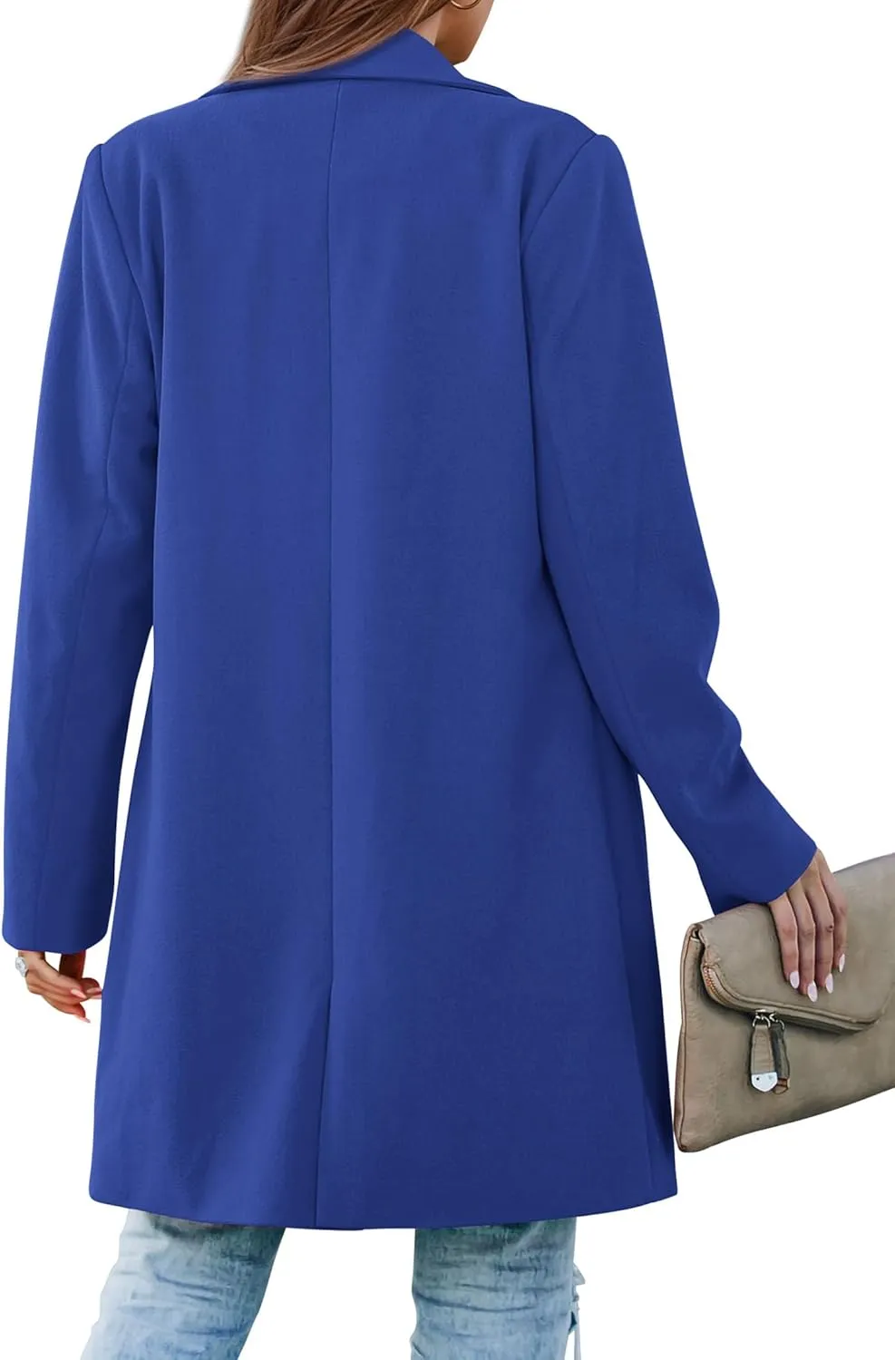 PRETTYGARDEN Women's 2025 Spring Fall Long Blazer Jackets Long Sleeve Lapel Pockets Loose Fit Work Casual Blazers Outerwear