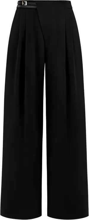 PRETTYGARDEN Women's Wide Leg Dressy Pants High Waisted Fashion Business Casual Work Office Trousers Palazzo Pant
