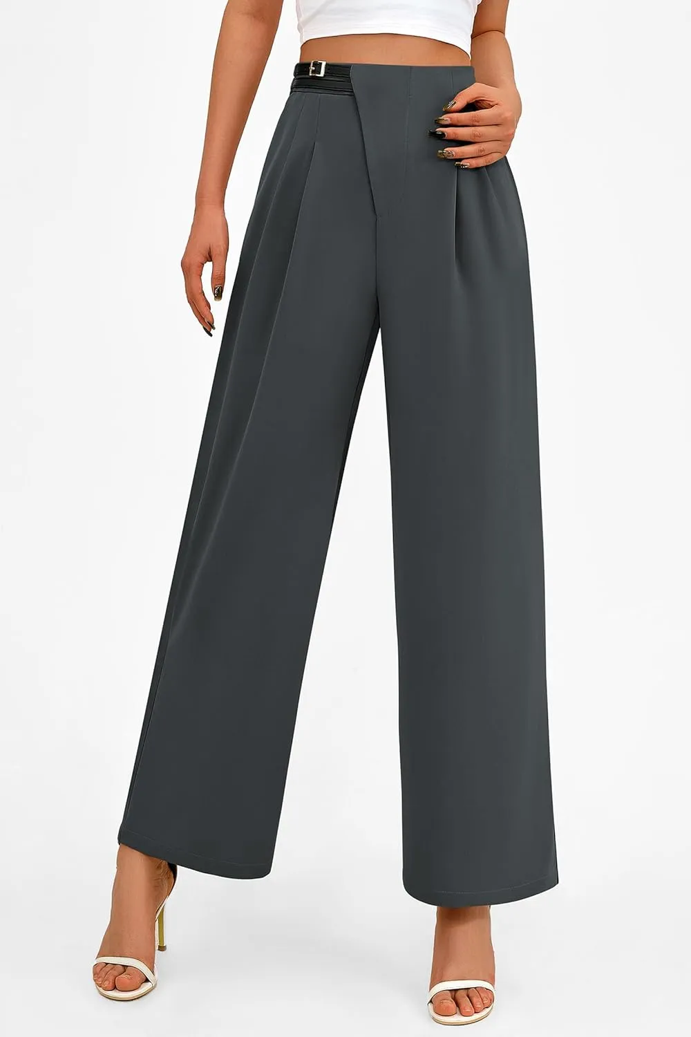 PRETTYGARDEN Women's Wide Leg Dressy Pants High Waisted Fashion Business Casual Work Office Trousers Palazzo Pant