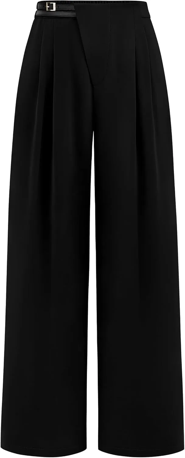 PRETTYGARDEN Women's Wide Leg Dressy Pants High Waisted Fashion Business Casual Work Office Trousers Palazzo Pant