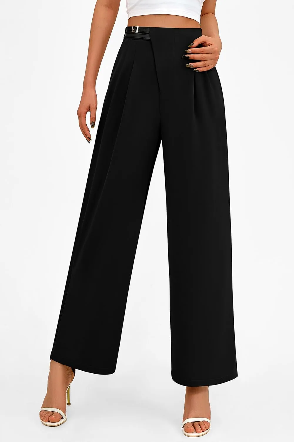 PRETTYGARDEN Women's Wide Leg Dressy Pants High Waisted Fashion Business Casual Work Office Trousers Palazzo Pant