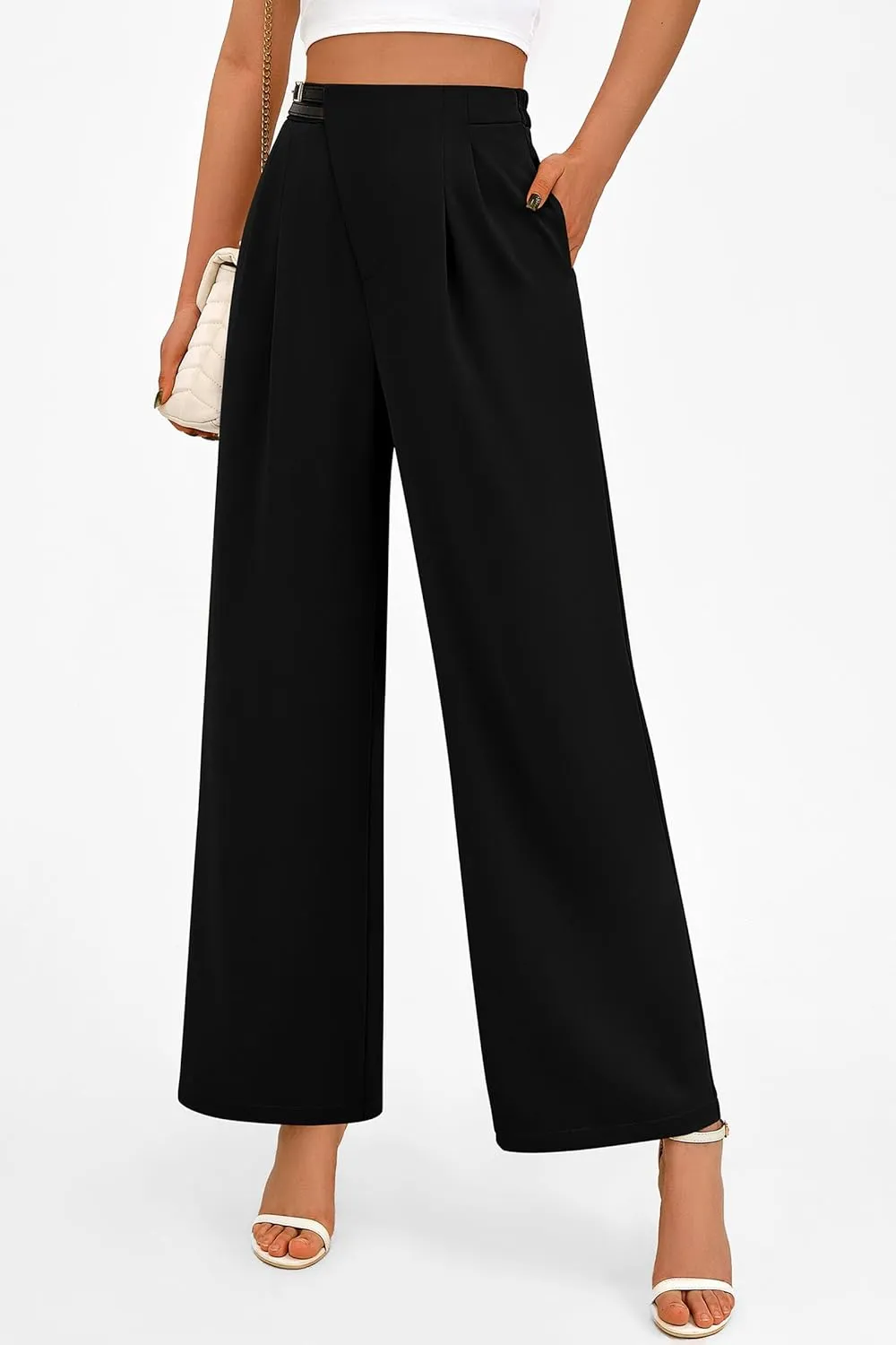 PRETTYGARDEN Women's Wide Leg Dressy Pants High Waisted Fashion Business Casual Work Office Trousers Palazzo Pant