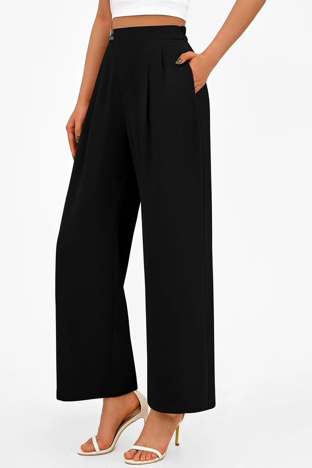 PRETTYGARDEN Women's Wide Leg Dressy Pants High Waisted Fashion Business Casual Work Office Trousers Palazzo Pant
