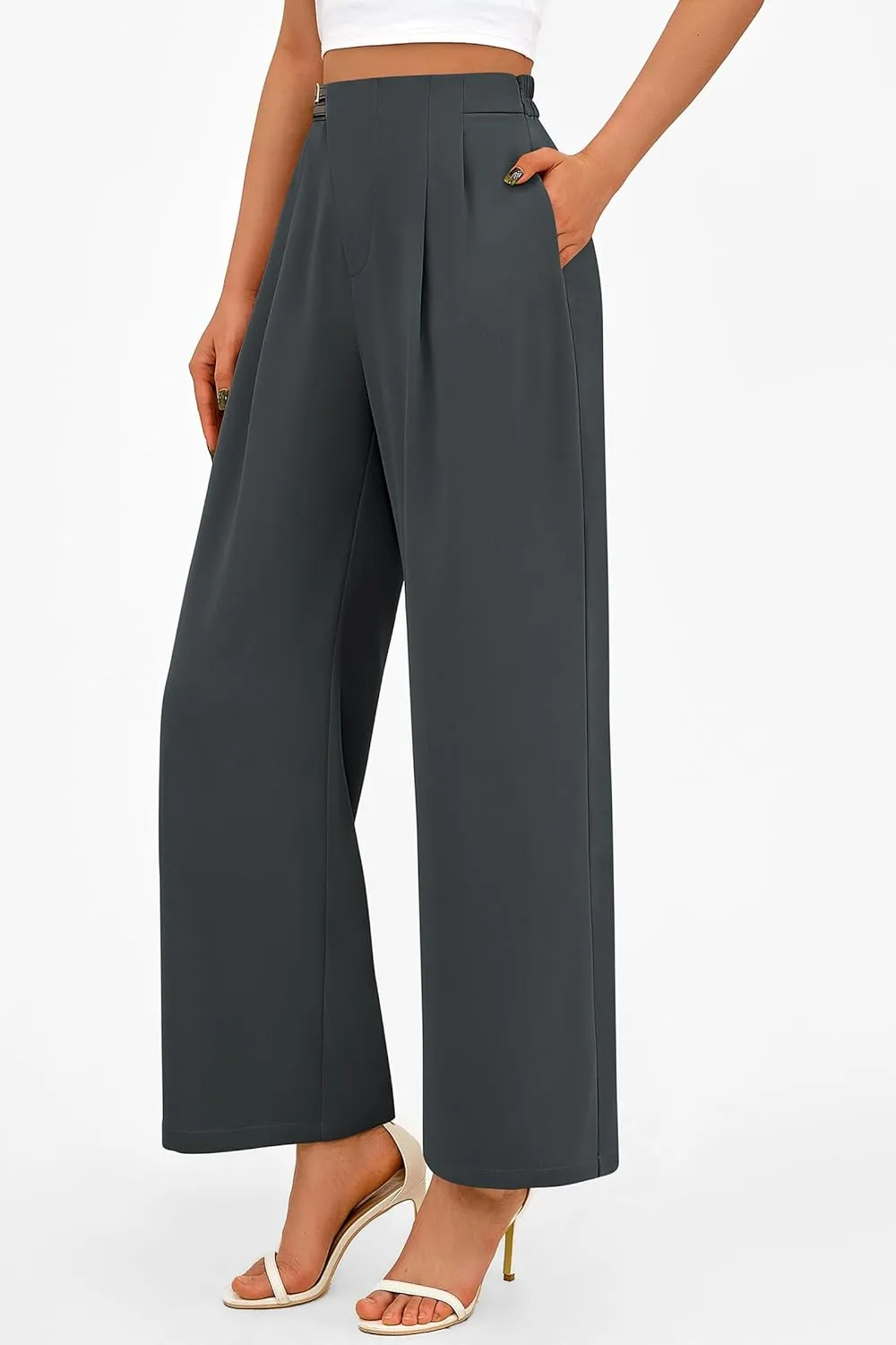 PRETTYGARDEN Women's Wide Leg Dressy Pants High Waisted Fashion Business Casual Work Office Trousers Palazzo Pant