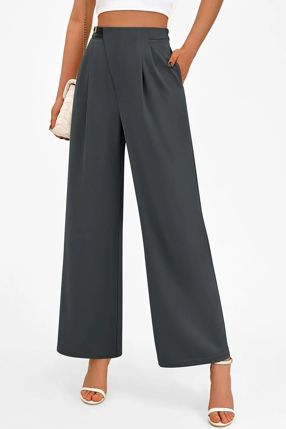 PRETTYGARDEN Women's Wide Leg Dressy Pants High Waisted Fashion Business Casual Work Office Trousers Palazzo Pant