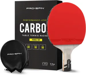 PRO SPIN Carbon Ping Pong Paddles - Penhold Short Grip, Premium Table Tennis Rackets with Carbon Fiber | Professional-Level 7-Ply Blade, Premium Rubber, 2.0mm Sponge | Rubber Protector Case