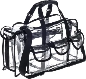 Professional Clear PVC Makeup Kits Organizer Make up Set Bag MUA Carry All Artist Transparent Vinyl Travel Cosmetic Bag with 6 External Pockets & Tissue Holder