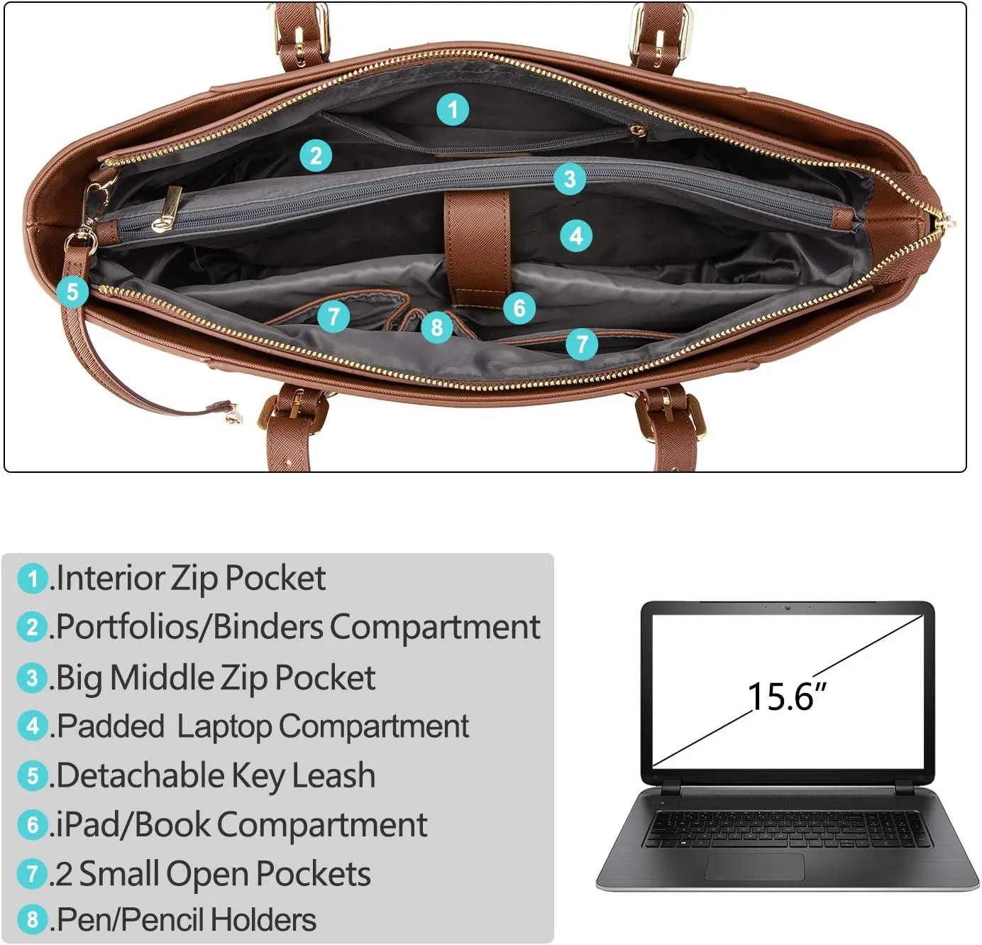 Professional Laptop Purse Tote Bag with Padded Compartment Fits Up to 15.6 Inch Computer, N°1-Coffee