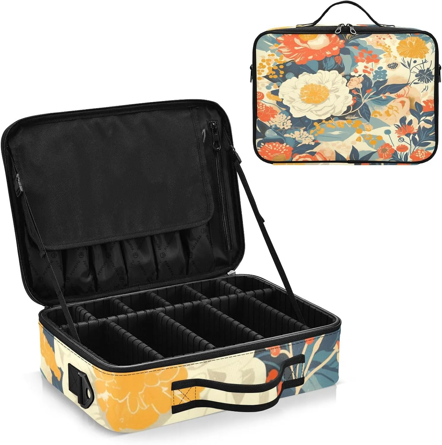 Professional Makeup Bag Organizer 14.6" Travel Cosmetic Case with 10 Adjustable Dividers