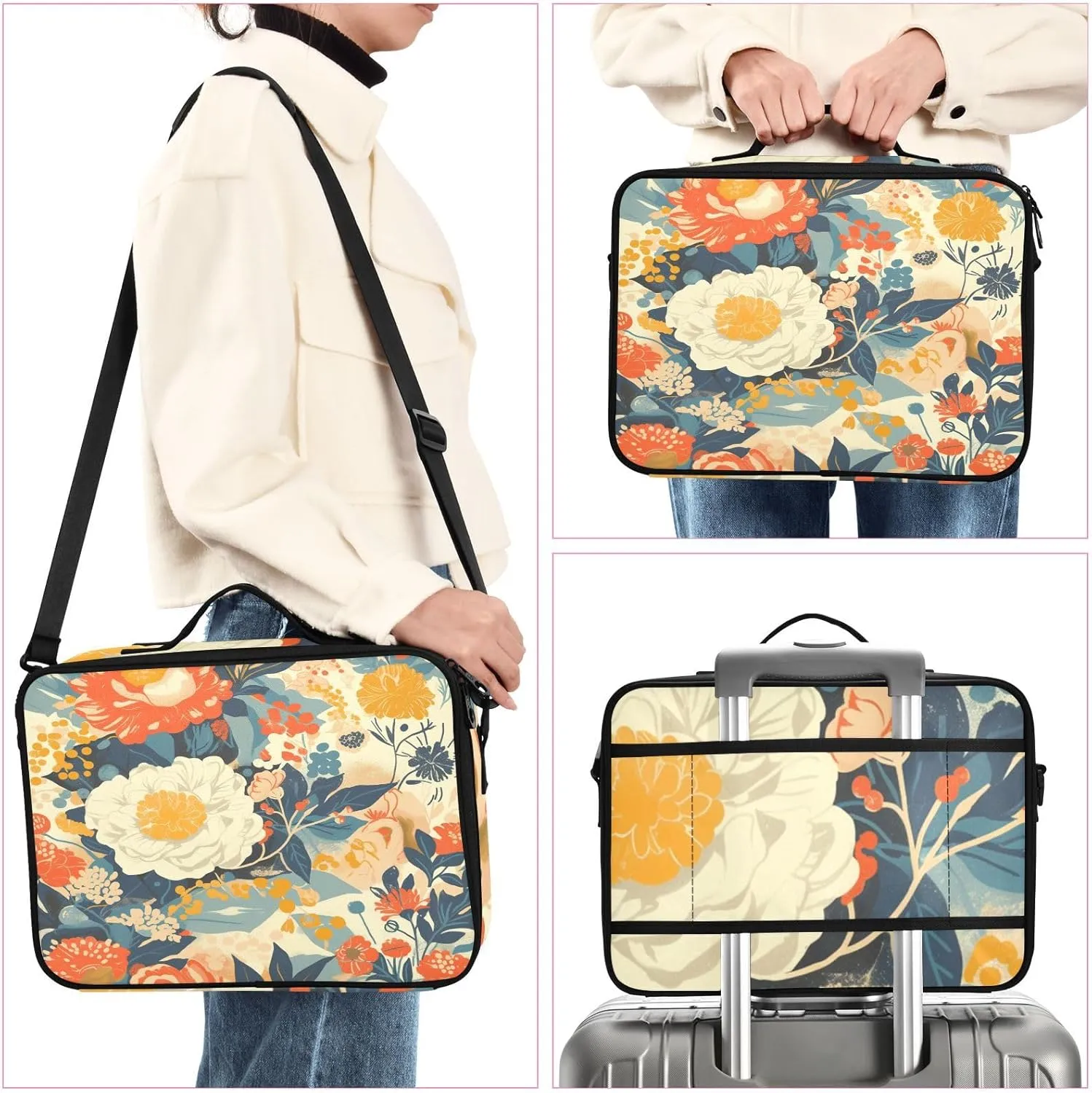 Professional Makeup Bag Organizer 14.6" Travel Cosmetic Case with 10 Adjustable Dividers