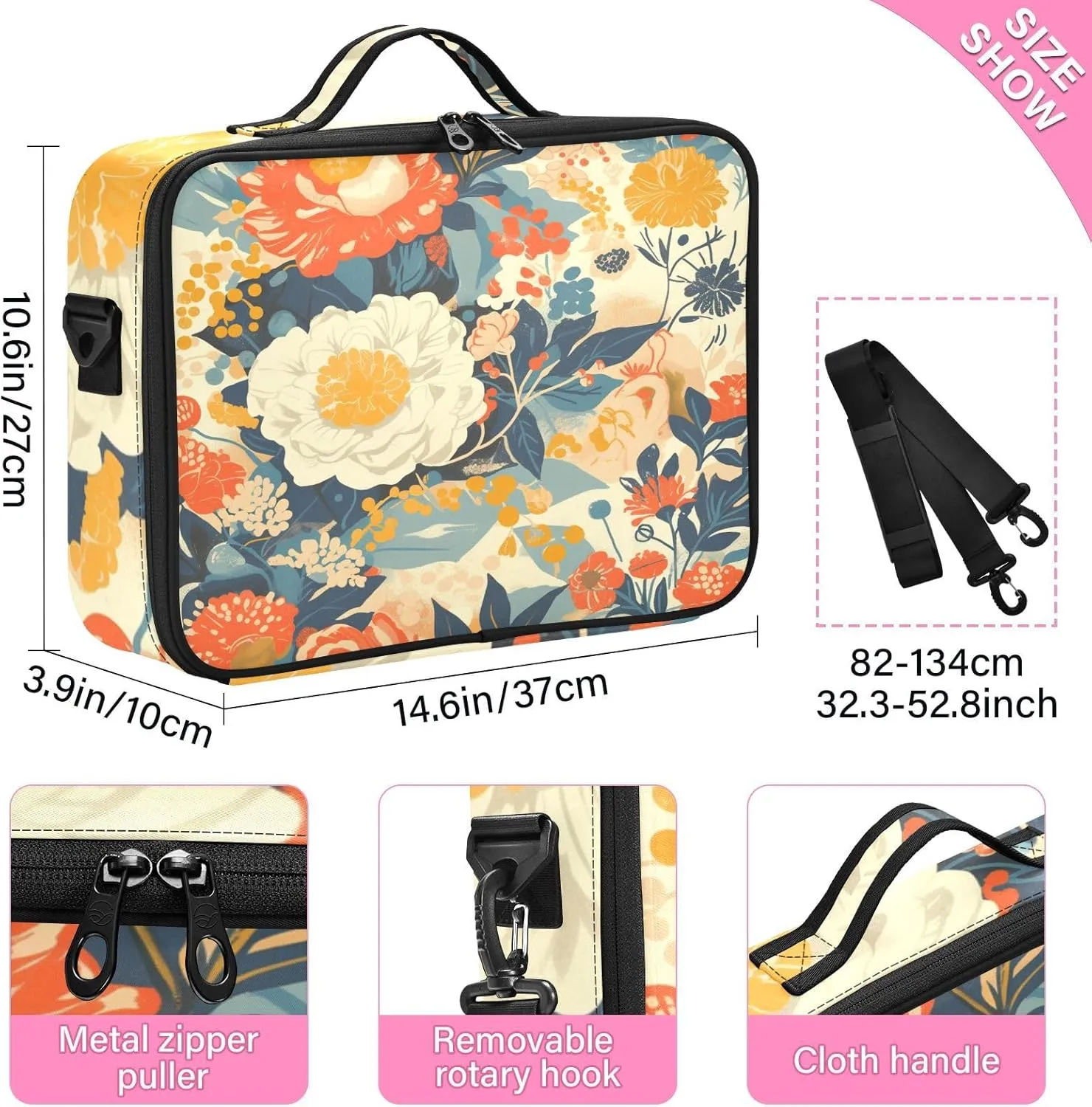Professional Makeup Bag Organizer 14.6" Travel Cosmetic Case with 10 Adjustable Dividers