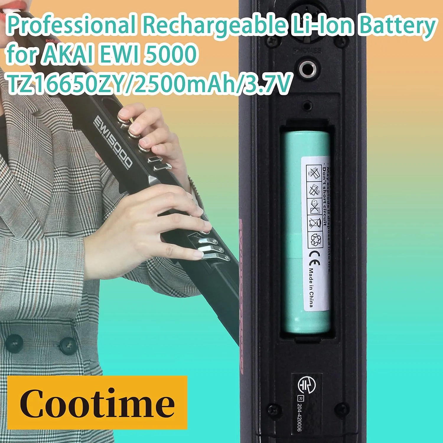 Professional Rechargeable Li-Ion Battery for AKAI EWI 5000 EWI Solo with Extension Cable and USB 2.0 Male Charging Cable Replacement Lithium Ion Battery Pack PH2.0 (TZ16650ZY/Green/Sales Set)