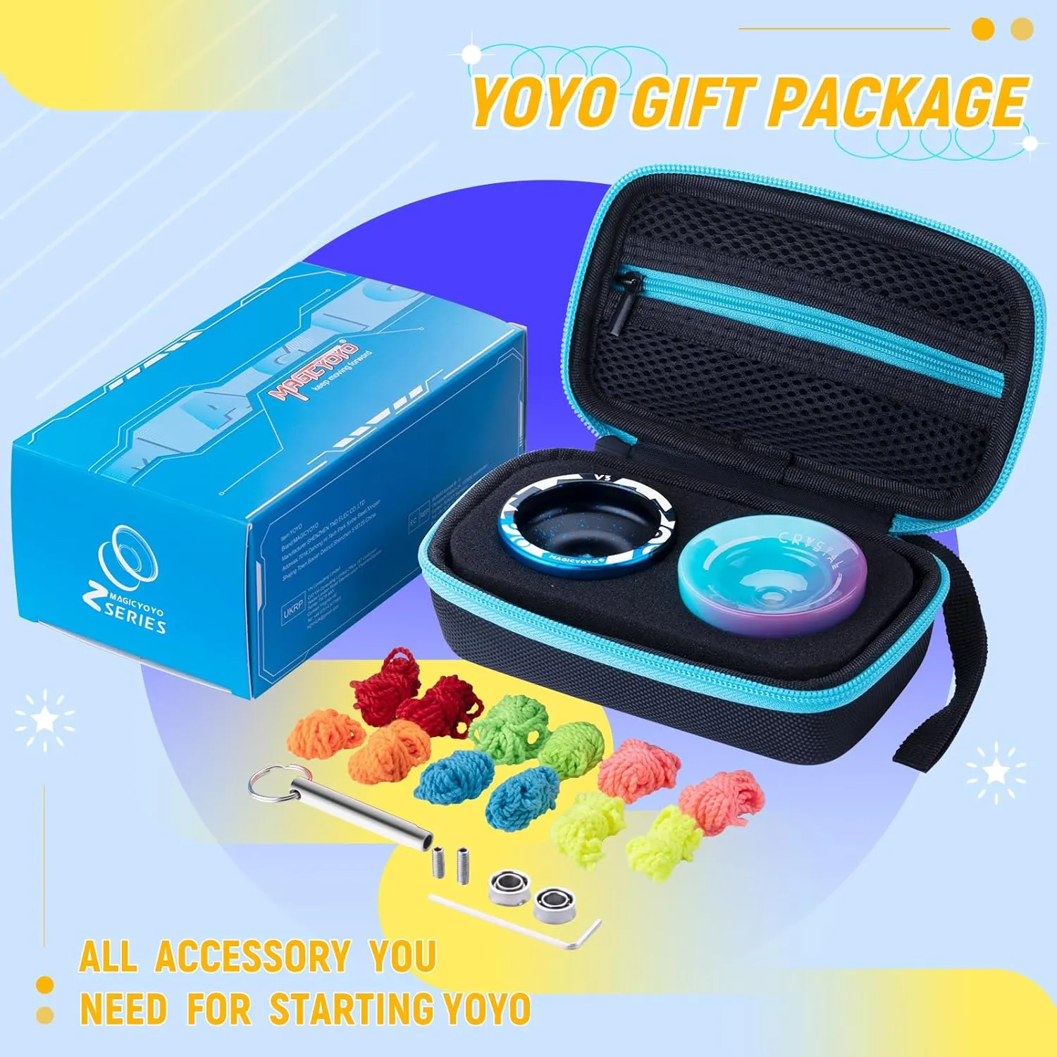 Professional Responsive Yoyo for Kids Beginners, Dual Purpose Yo-Yo for Adults Advanced   Extra Unresponsive Yoyo Bearing   12 Yo Yo Strings Storage Bag (K2 Blue Purple   V3 Black Blue)