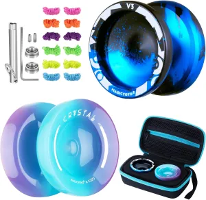Professional Responsive Yoyo for Kids Beginners, Dual Purpose Yo-Yo for Adults Advanced   Extra Unresponsive Yoyo Bearing   12 Yo Yo Strings Storage Bag (K2 Blue Purple   V3 Black Blue)