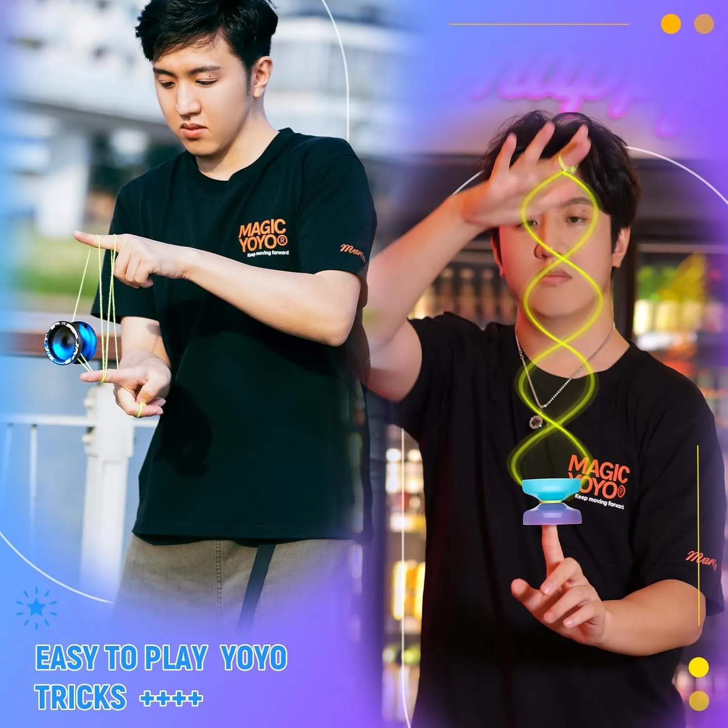 Professional Responsive Yoyo for Kids Beginners, Dual Purpose Yo-Yo for Adults Advanced   Extra Unresponsive Yoyo Bearing   12 Yo Yo Strings Storage Bag (K2 Blue Purple   V3 Black Blue)