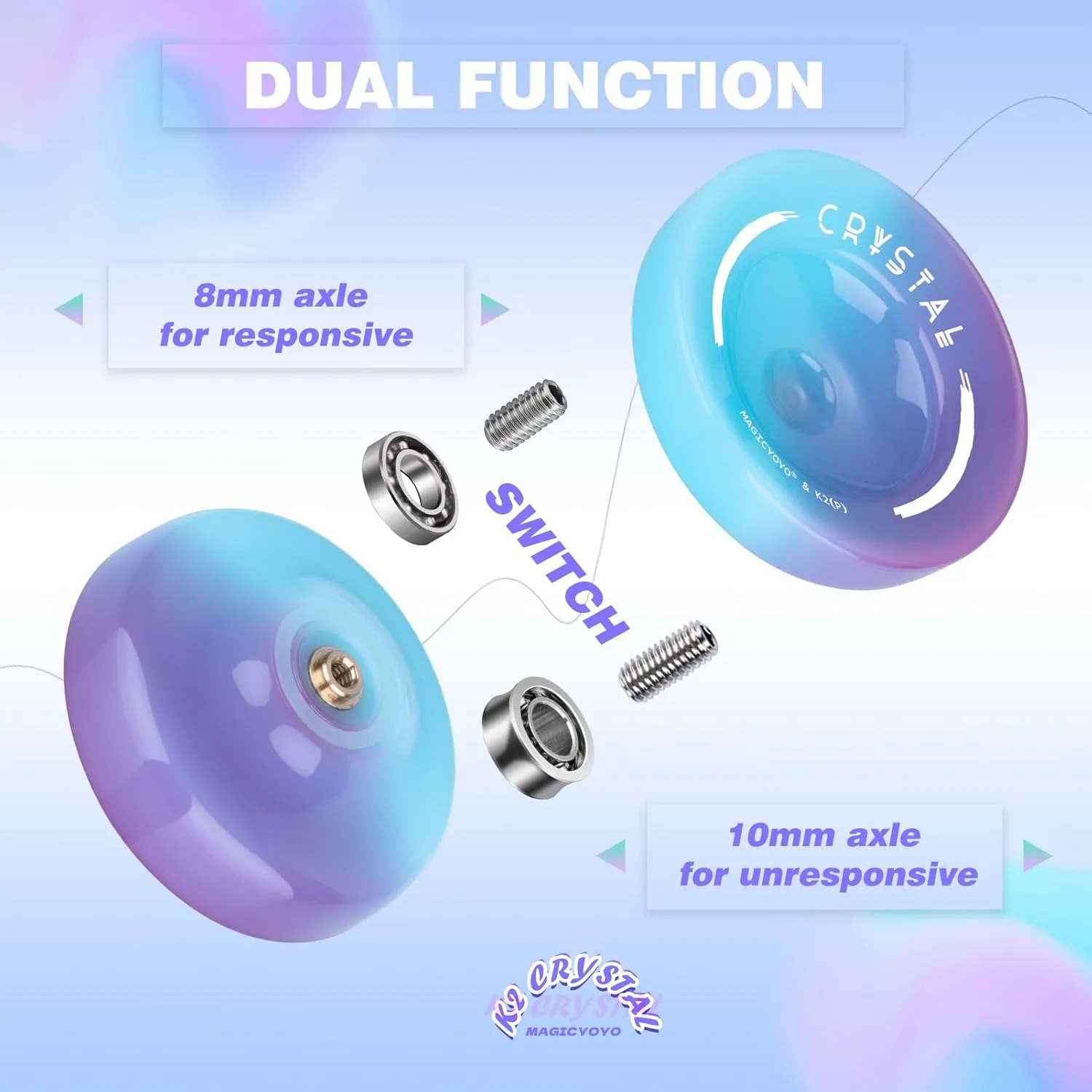 Professional Responsive Yoyo for Kids Beginners, Dual Purpose Yo-Yo for Adults Advanced   Extra Unresponsive Yoyo Bearing   12 Yo Yo Strings Storage Bag (K2 Blue Purple   V3 Black Blue)