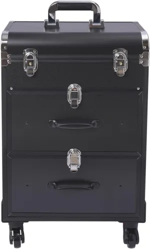 Professional Rolling Makeup Train Case with Drawers, 3 Laryer Large Cosmetic Trolley with Locks, Cosmetics Storage Organizer Make up Case for Professional Make-up Artists, Hairdressers