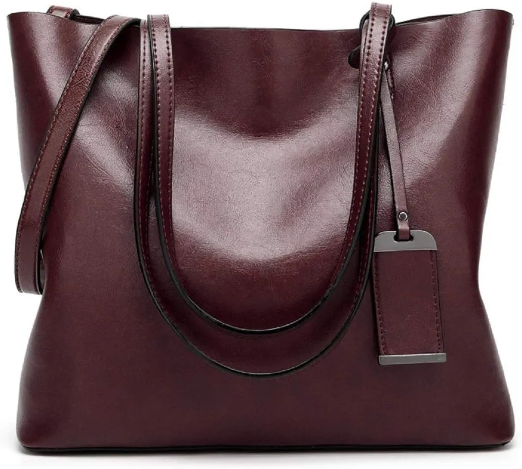 PU Leather Shoulder Bag Work Totes for Women Purse Handbag Coffee