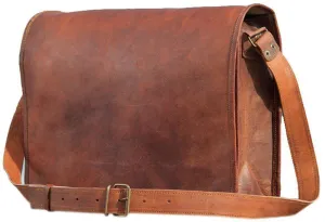 Pure Leather Vintage Leather Cross-body Messenger Satchel Bag(13.3 Inches)