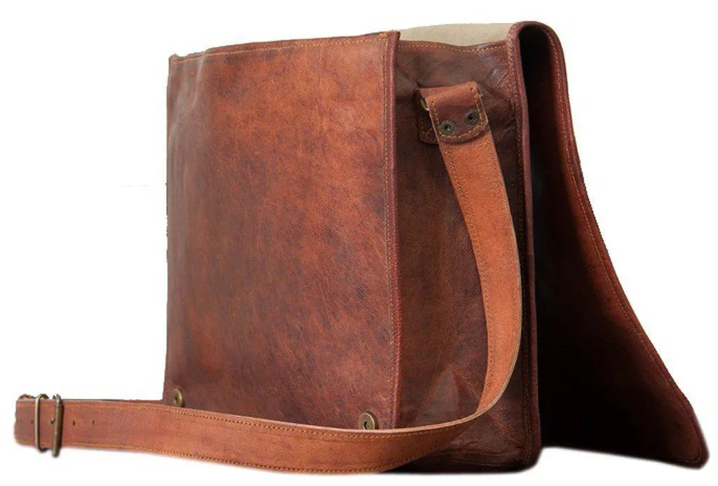 Pure Leather Vintage Leather Cross-body Messenger Satchel Bag(13.3 Inches)