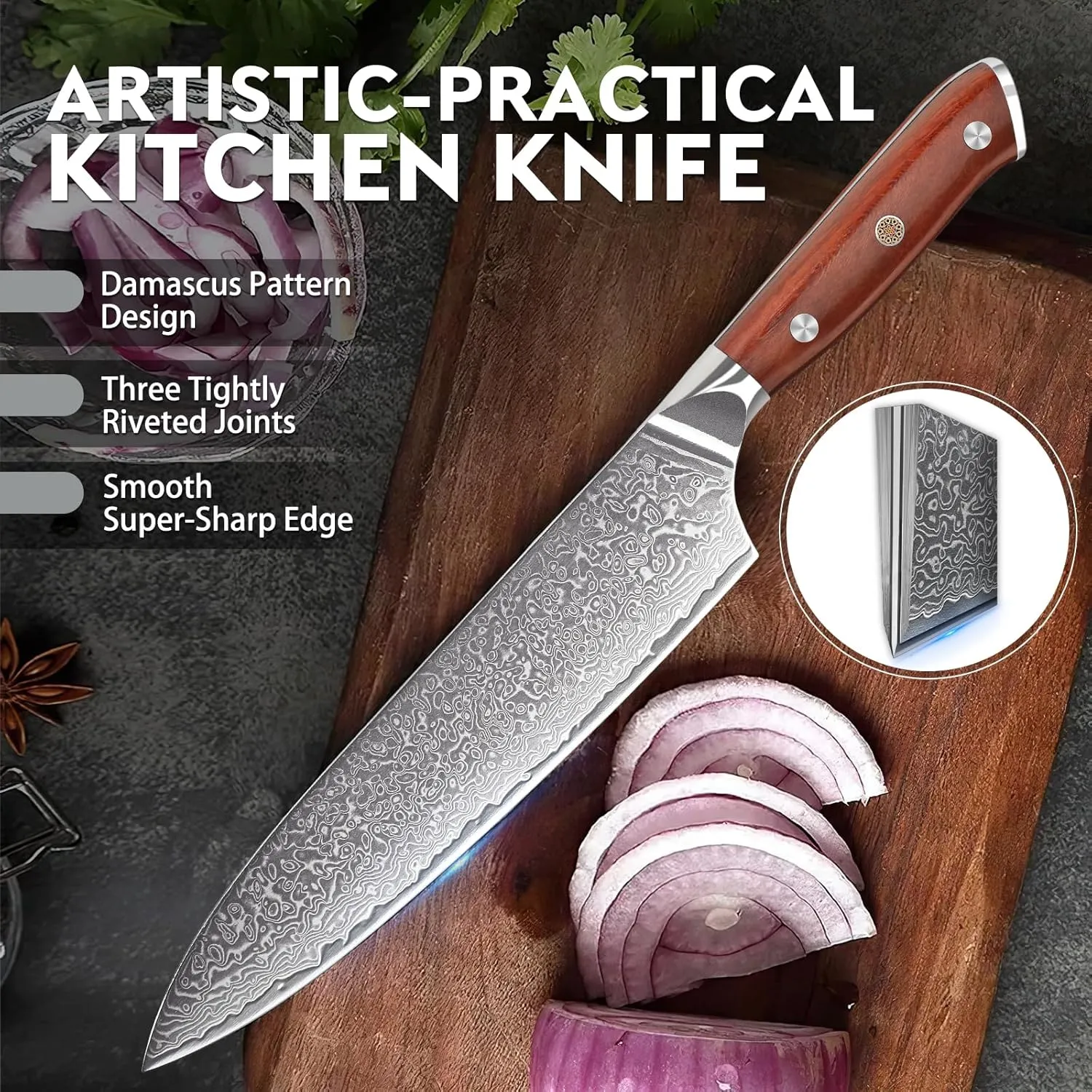 Purple Dragon Damascus Chef Knife Set, 3Pcs Kitchen Knives Set, VG10 Steel Japanese Chef Knife 8 Inch Santoku Knife 7 Inch Paring Knife 5 Inch, Razor-Sharp Knives with Gift Box