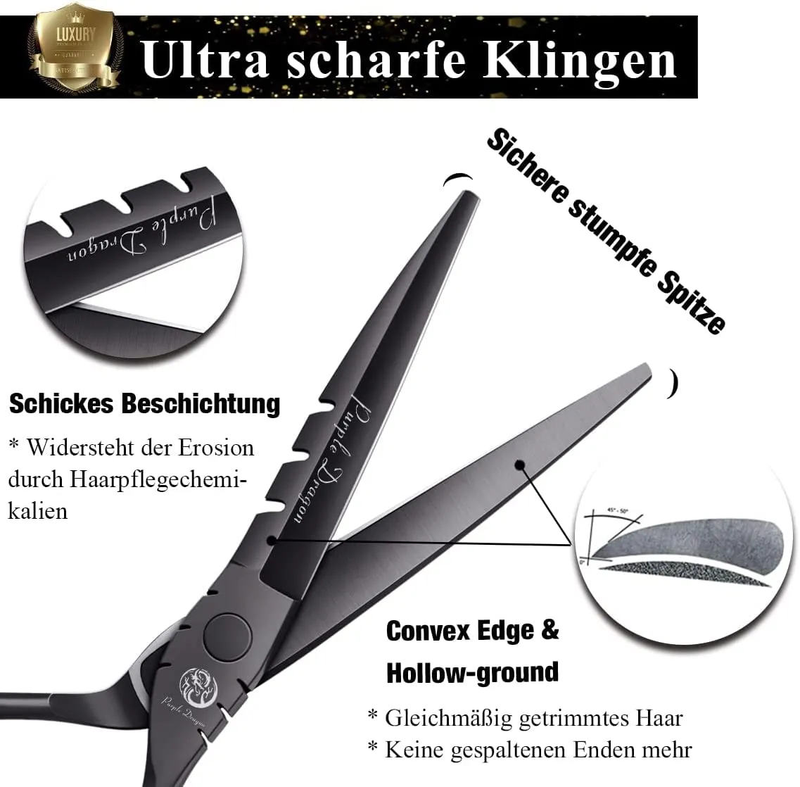 Purple Dragon Professional Japan 440C Hair Salon Cutting Shear and Barber Thinning Scissor Hairdressing Shear Set with Bag