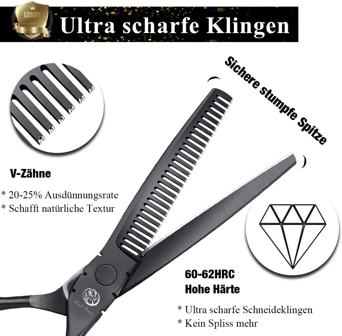 Purple Dragon Professional Japan 440C Hair Salon Cutting Shear and Barber Thinning Scissor Hairdressing Shear Set with Bag