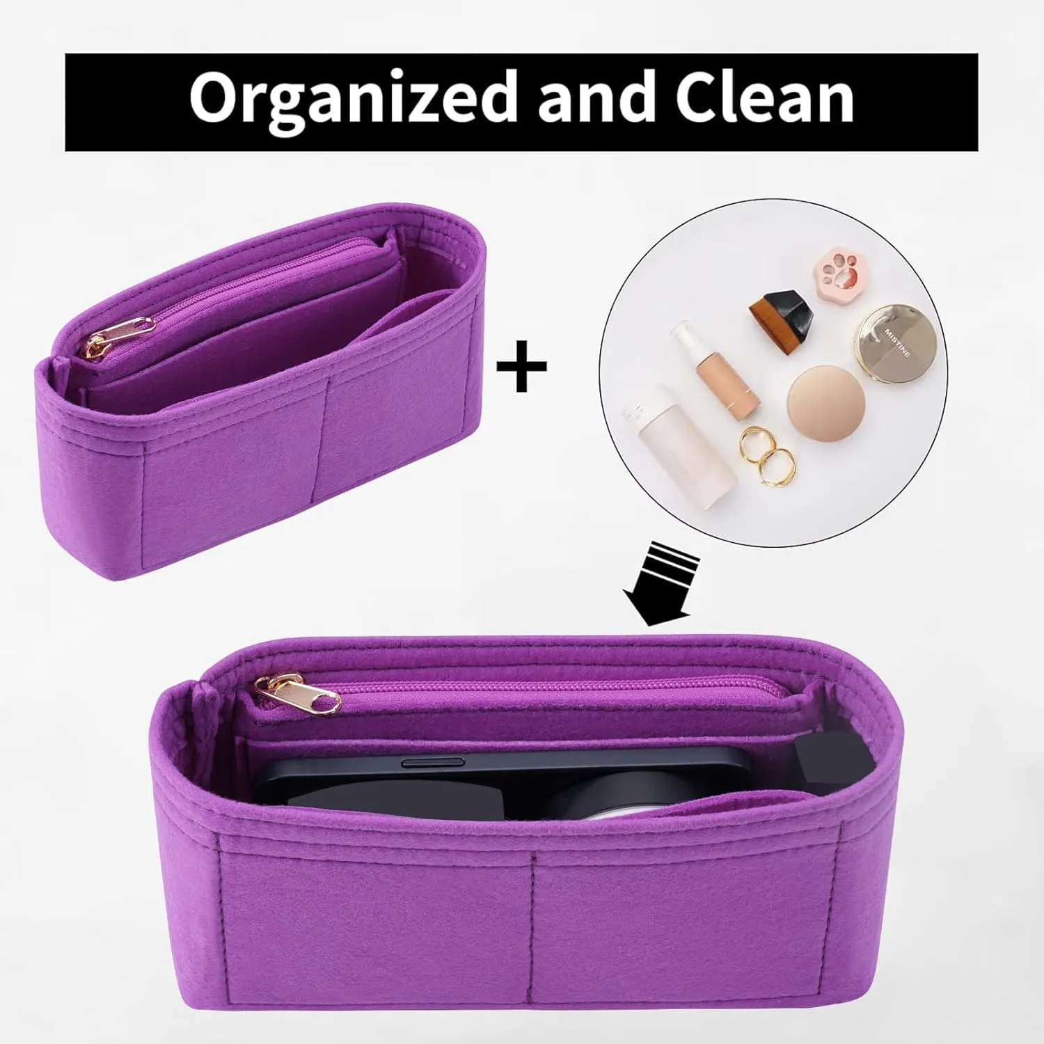 Purse Organizer Insert for Chanel Classic Flap Large Bag Organizer Insert Handbag (Violet, Large)