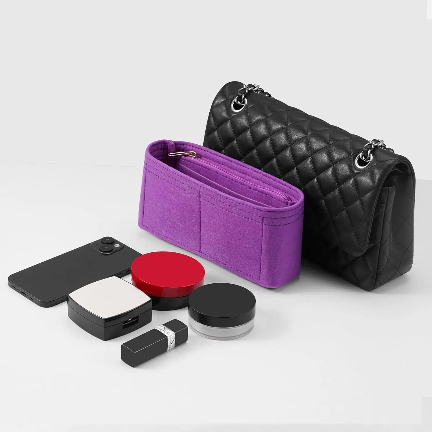 Purse Organizer Insert for Chanel Classic Flap Large Bag Organizer Insert Handbag (Violet, Large)