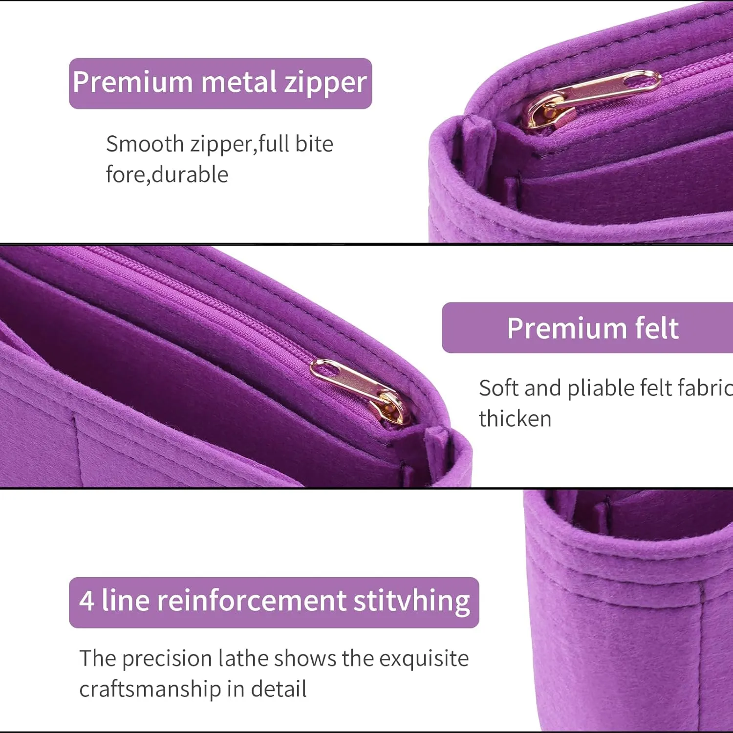 Purse Organizer Insert for Chanel Classic Flap Large Bag Organizer Insert Handbag (Violet, Large)
