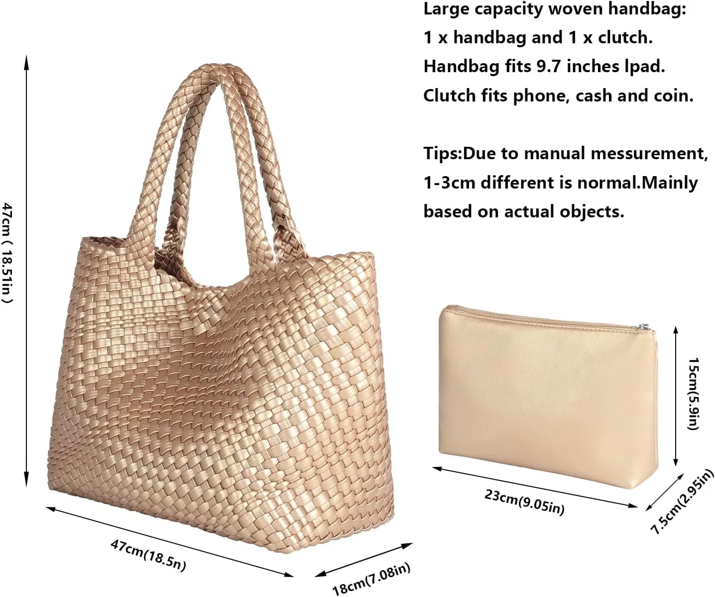 Queenoris Woven Bag for Women, Fashion Top Handle Shoulder Bag Vegan Leather Shopper Bag Large Travel Tote Bag