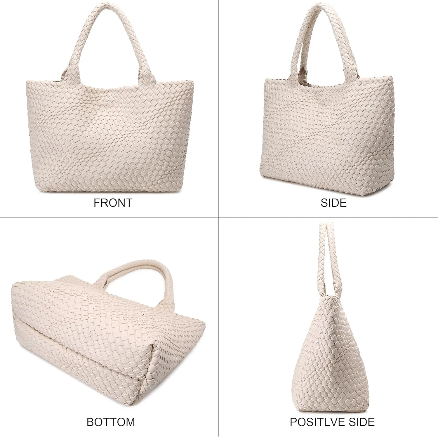 Queenoris Woven Bag for Women, Fashion Top Handle Shoulder Bag Vegan Leather Shopper Bag Large Travel Tote Bag