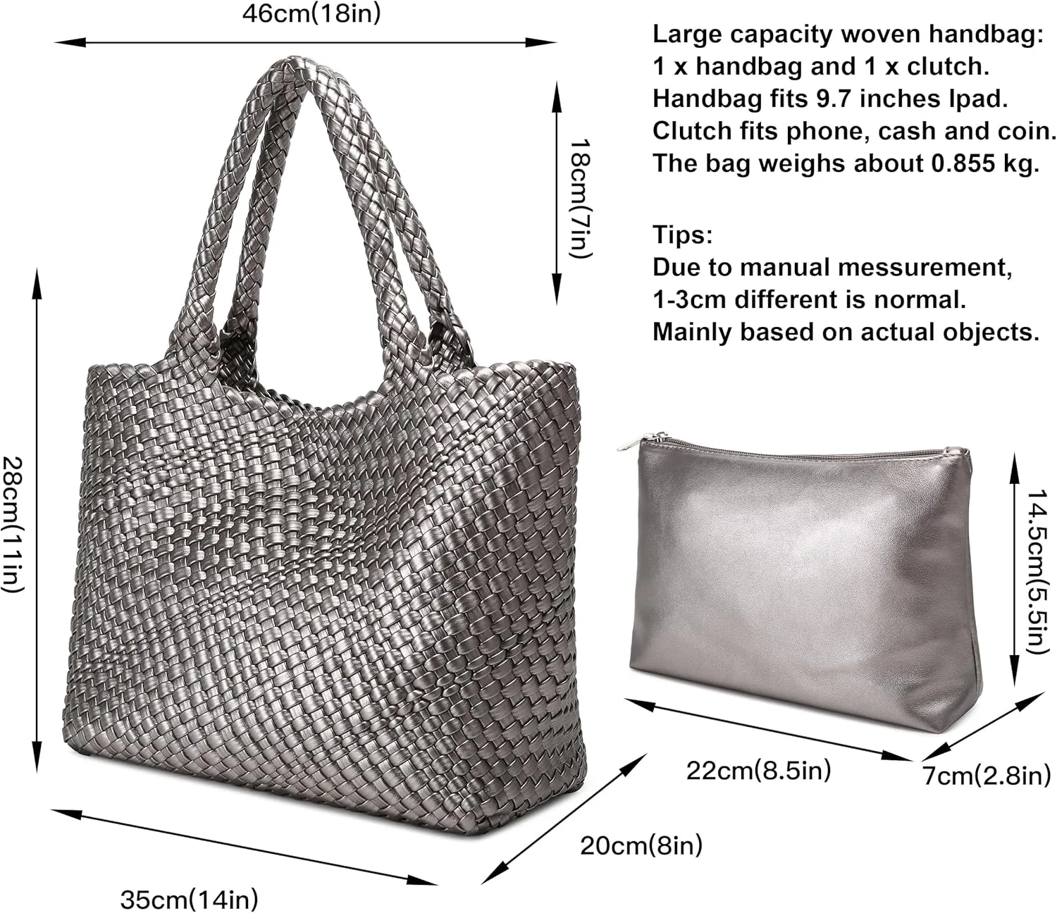 Queenoris Woven Bag for Women, Fashion Top Handle Shoulder Bag Vegan Leather Shopper Bag Large Travel Tote Bag