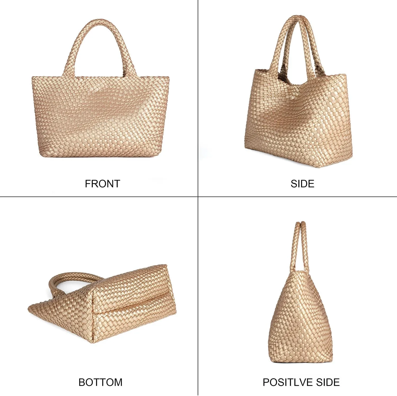 Queenoris Woven Bag for Women, Fashion Top Handle Shoulder Bag Vegan Leather Shopper Bag Large Travel Tote Bag
