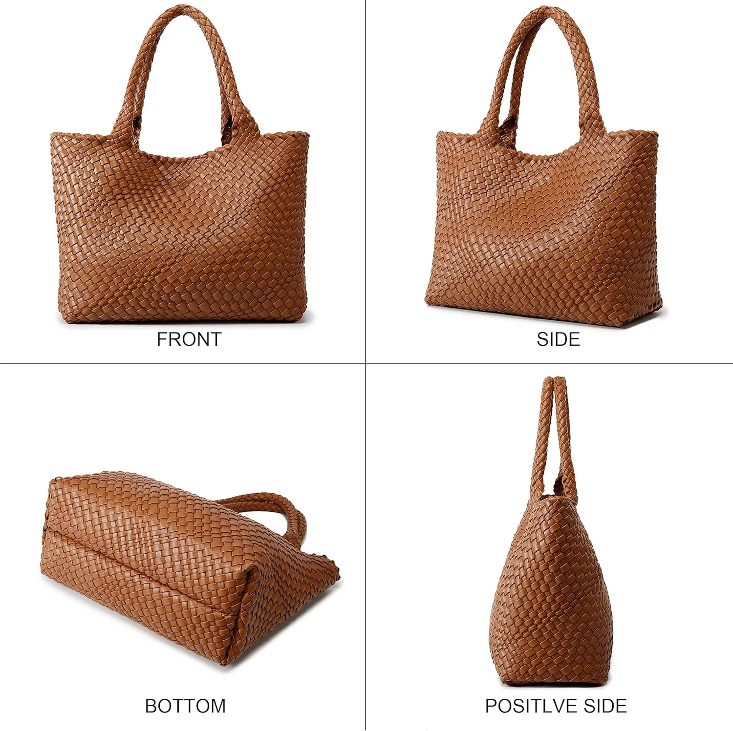 Queenoris Woven Bag for Women, Fashion Top Handle Shoulder Bag Vegan Leather Shopper Bag Large Travel Tote Bag