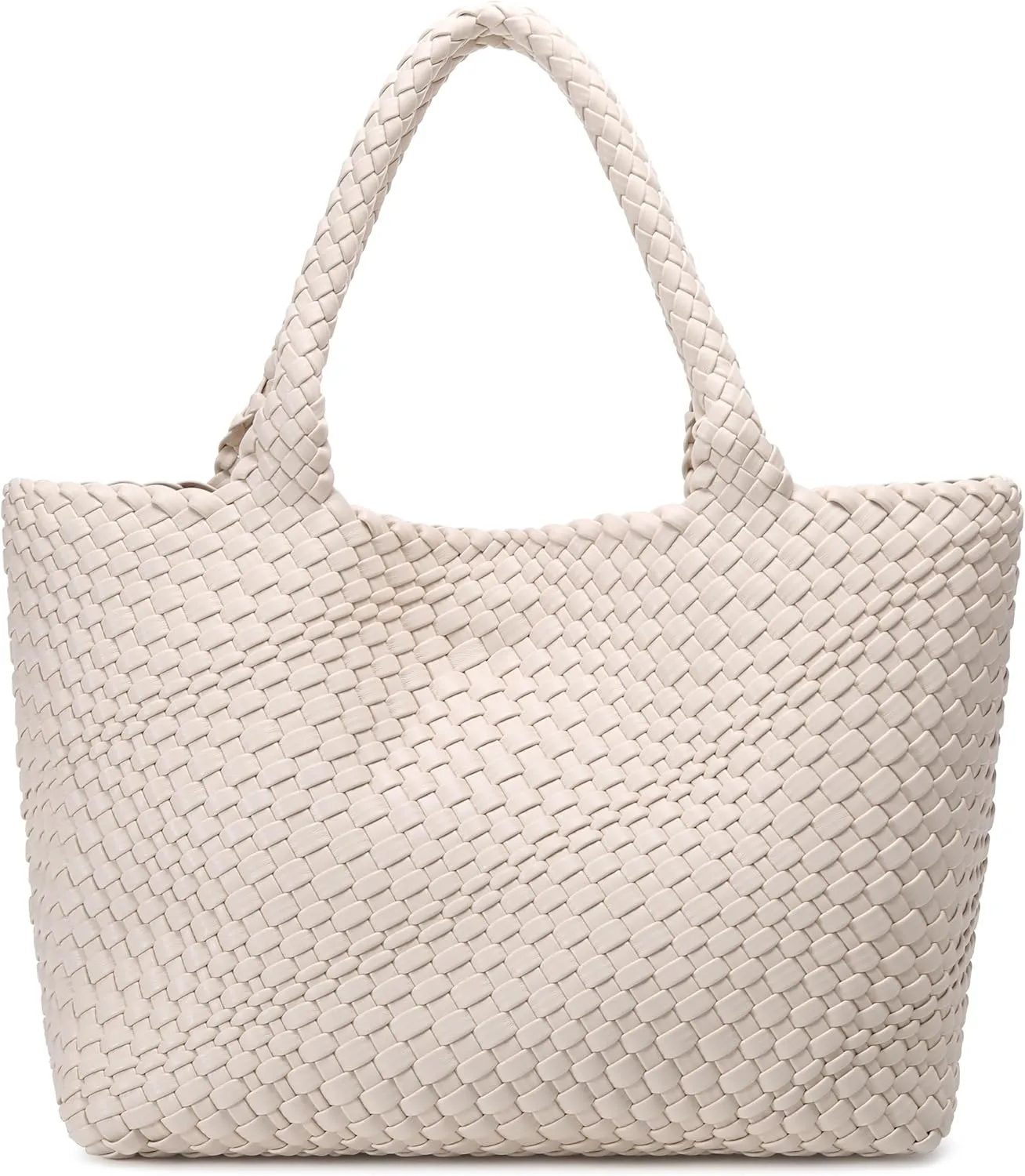 Queenoris Woven Bag for Women, Fashion Top Handle Shoulder Bag Vegan Leather Shopper Bag Large Travel Tote Bag