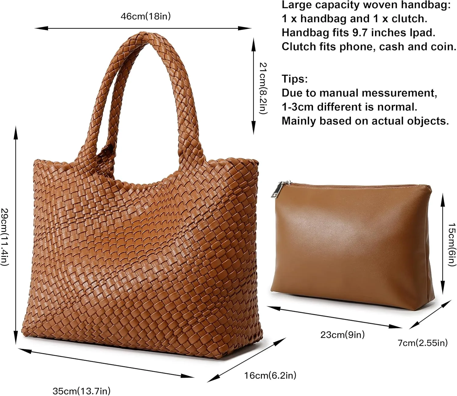 Queenoris Woven Bag for Women, Fashion Top Handle Shoulder Bag Vegan Leather Shopper Bag Large Travel Tote Bag