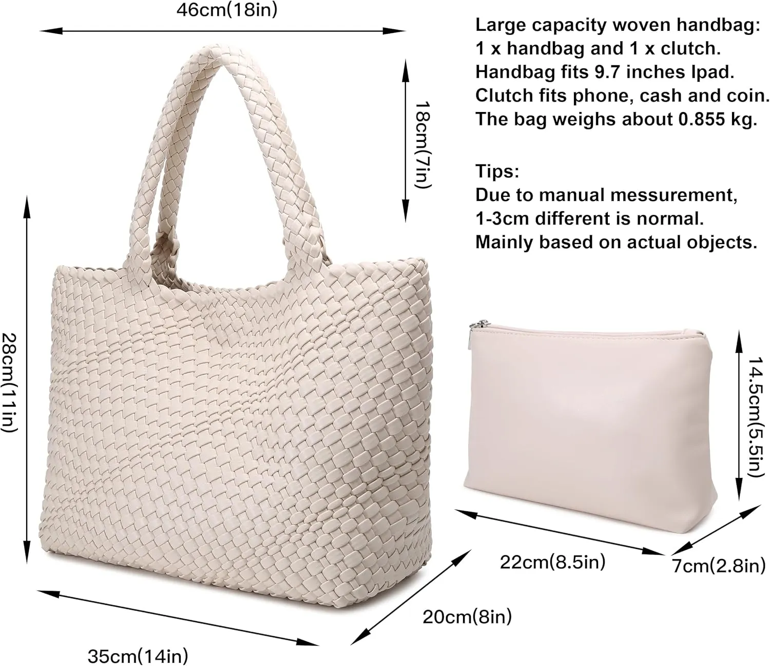 Queenoris Woven Bag for Women, Fashion Top Handle Shoulder Bag Vegan Leather Shopper Bag Large Travel Tote Bag
