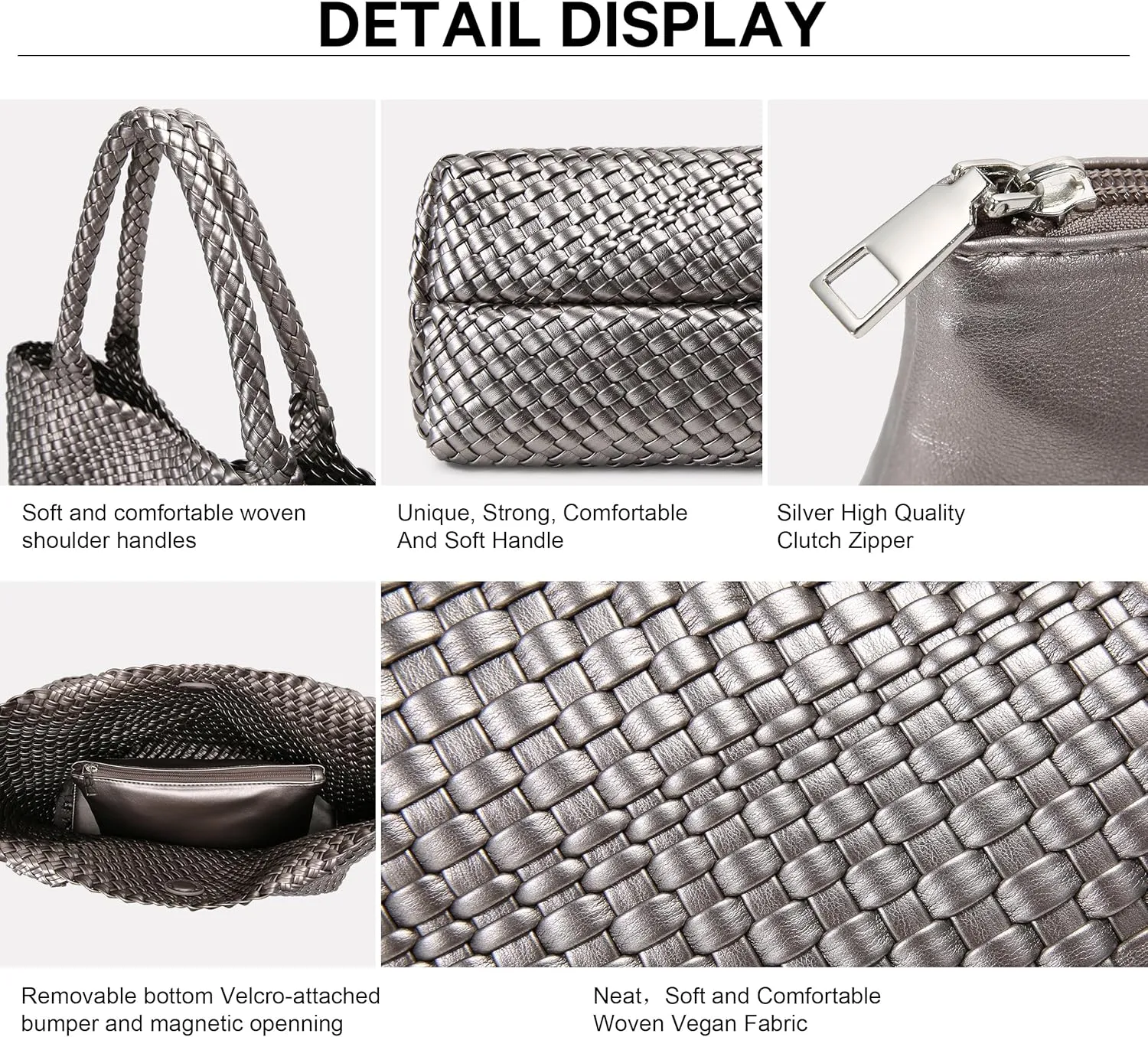 Queenoris Woven Bag for Women, Fashion Top Handle Shoulder Bag Vegan Leather Shopper Bag Large Travel Tote Bag