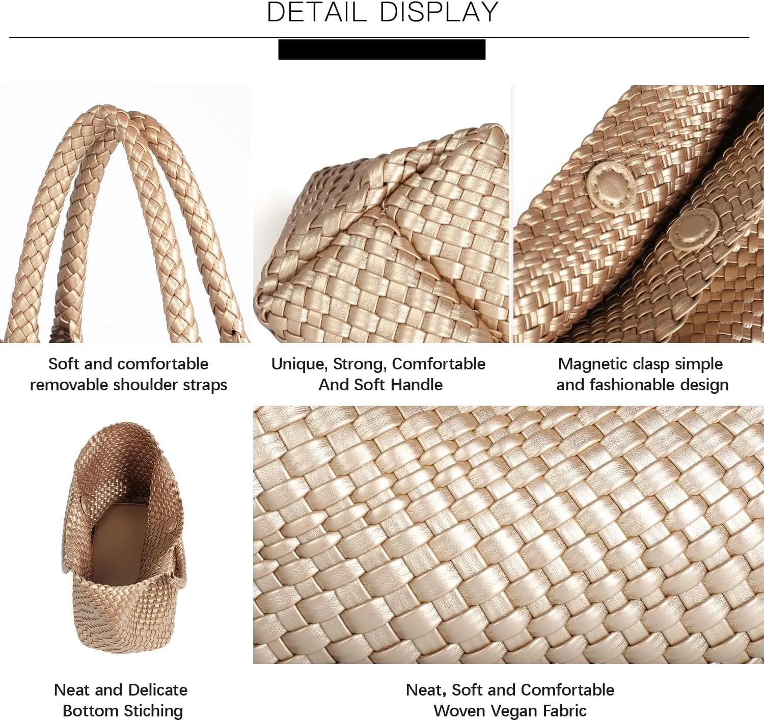 Queenoris Woven Bag for Women, Fashion Top Handle Shoulder Bag Vegan Leather Shopper Bag Large Travel Tote Bag