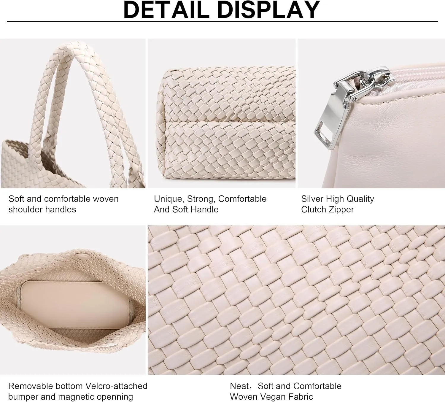 Queenoris Woven Bag for Women, Fashion Top Handle Shoulder Bag Vegan Leather Shopper Bag Large Travel Tote Bag