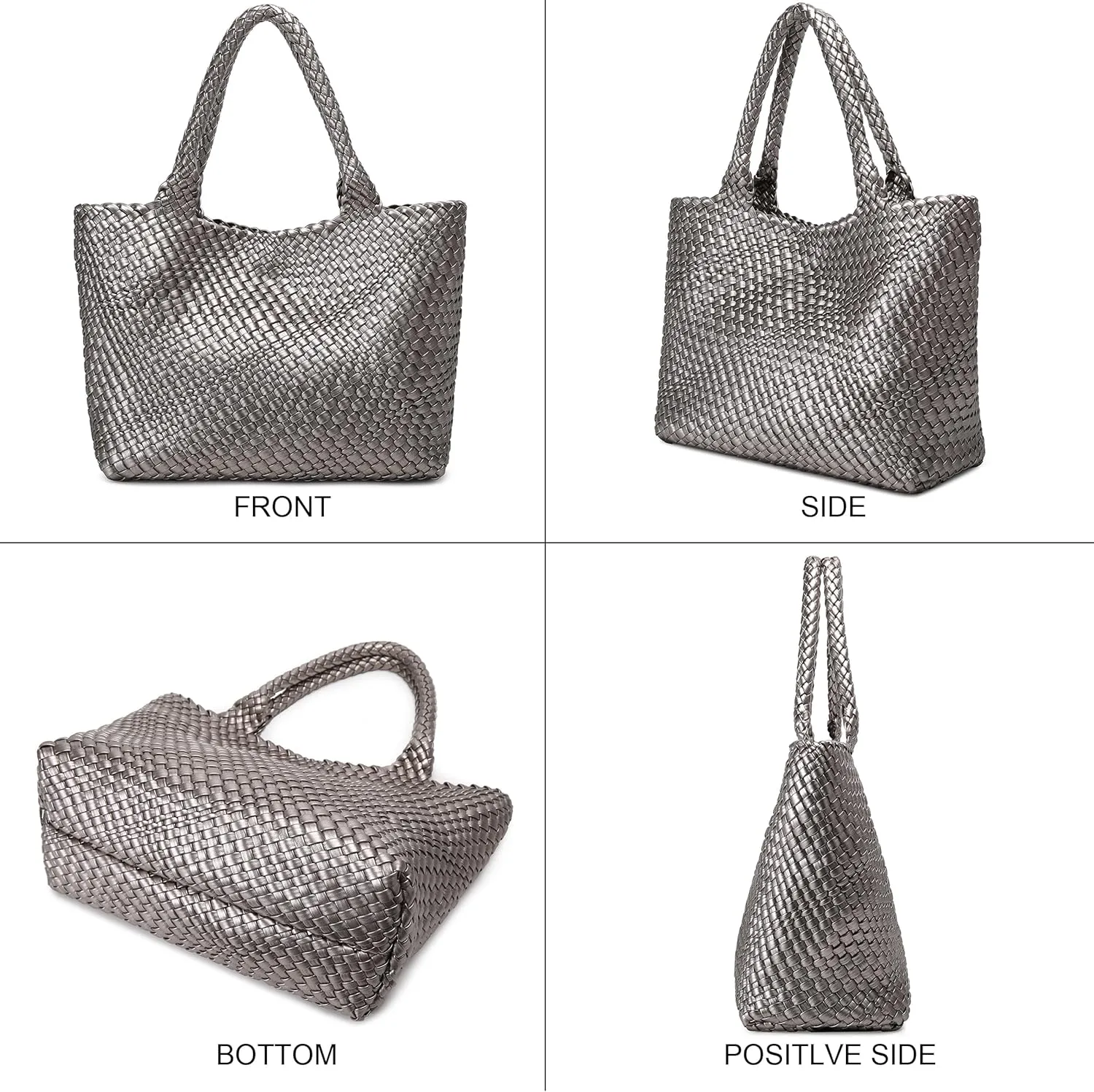 Queenoris Woven Bag for Women, Fashion Top Handle Shoulder Bag Vegan Leather Shopper Bag Large Travel Tote Bag